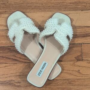 Steve Madden White Pearl-Studded Women's Sandals